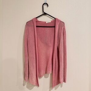 Swim cover up cardigans Maui Hawaii pink knit white woven gauze tie O/S one size